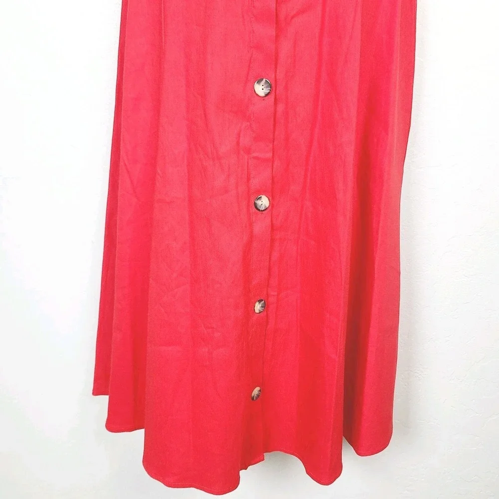 NEW Antonio Melani Red Linen Blend Midi Skirt Button‎ Front A-Line 2 Work Y2K